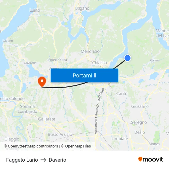 Faggeto Lario to Daverio map