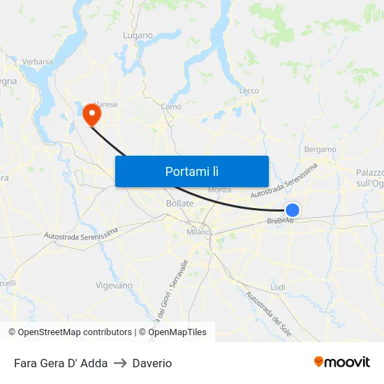 Fara Gera D' Adda to Daverio map