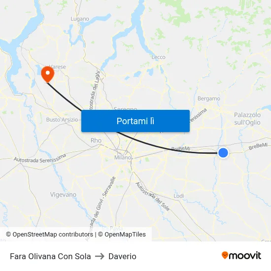 Fara Olivana Con Sola to Daverio map
