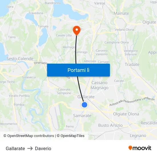 Gallarate to Daverio map
