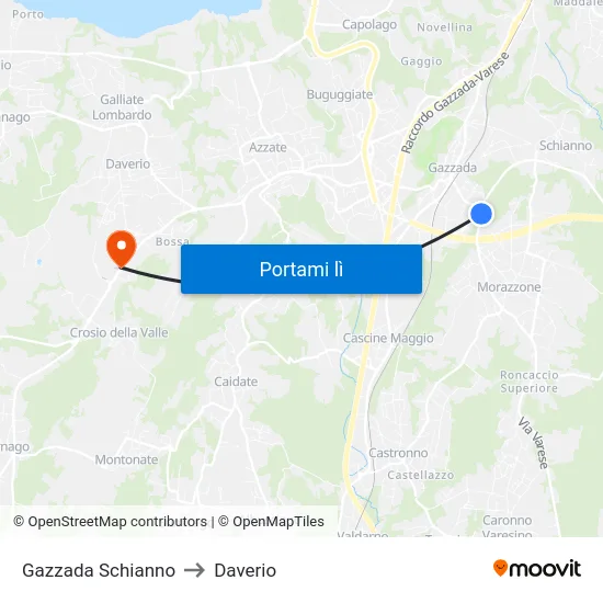 Gazzada Schianno to Daverio map