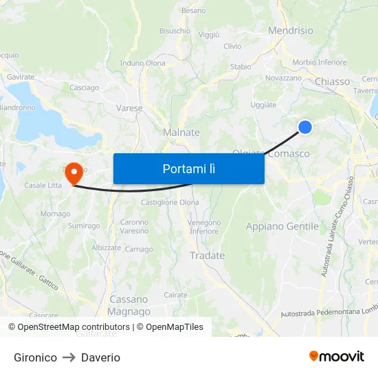 Gironico to Daverio map