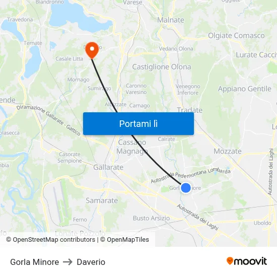 Gorla Minore to Daverio map