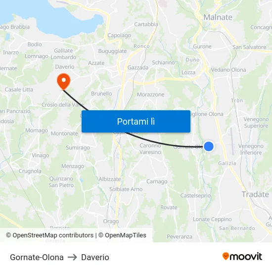 Gornate-Olona to Daverio map