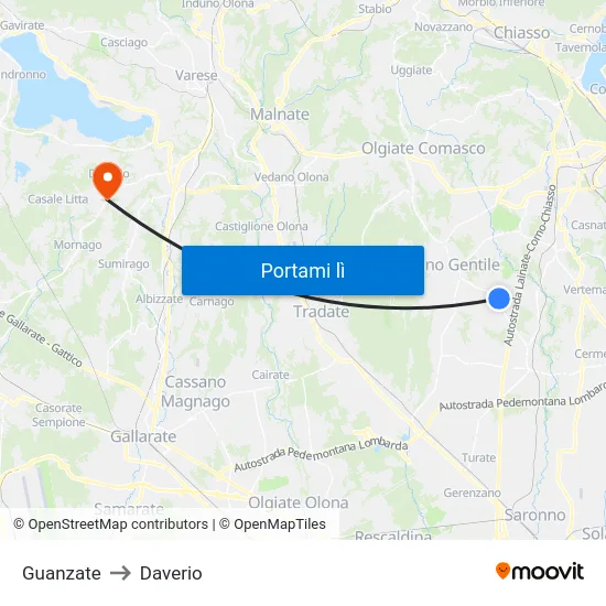 Guanzate to Daverio map