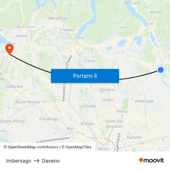 Imbersago to Daverio map