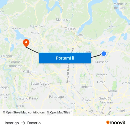 Inverigo to Daverio map