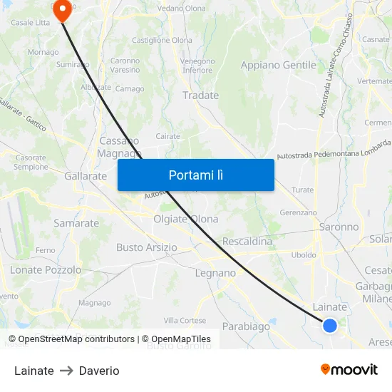 Lainate to Daverio map