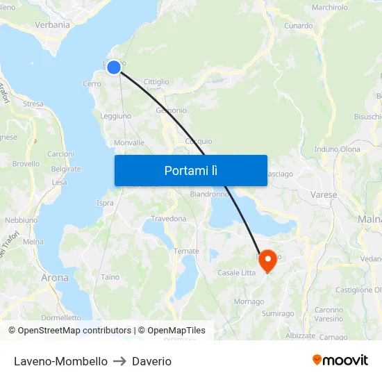 Laveno-Mombello to Daverio map