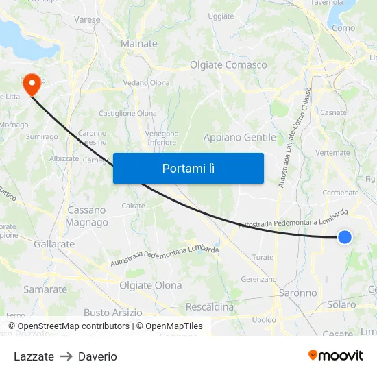 Lazzate to Daverio map