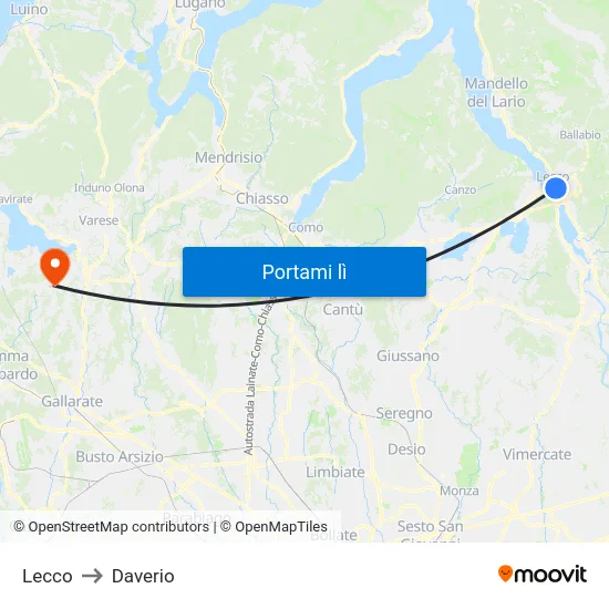 Lecco to Daverio map