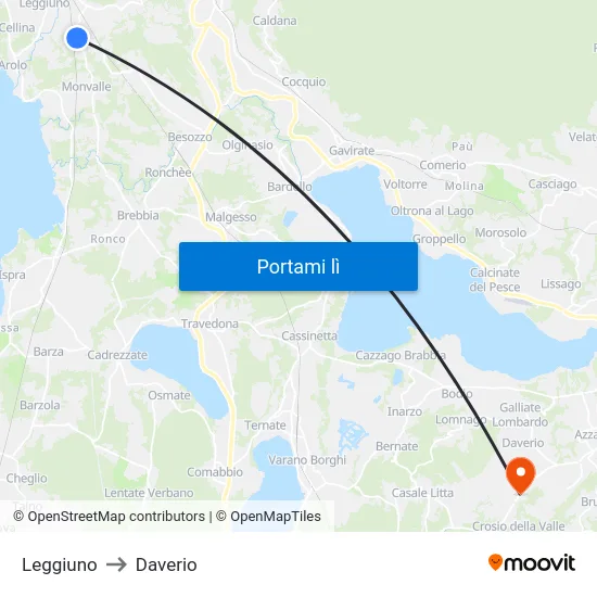 Leggiuno to Daverio map