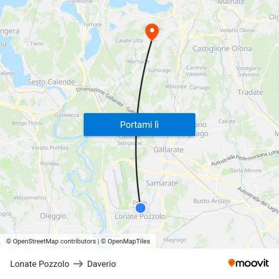 Lonate Pozzolo to Daverio map