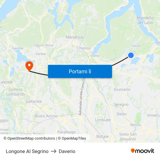 Longone Al Segrino to Daverio map