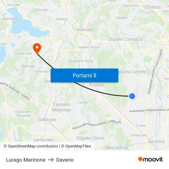 Lurago Marinone to Daverio map