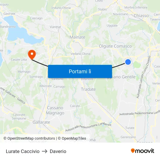 Lurate Caccivio to Daverio map