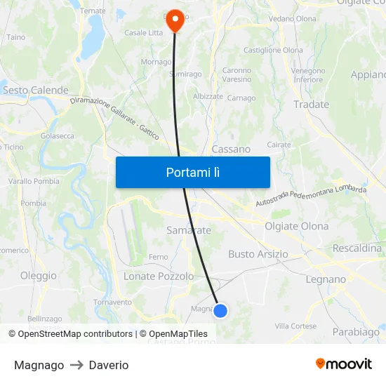 Magnago to Daverio map