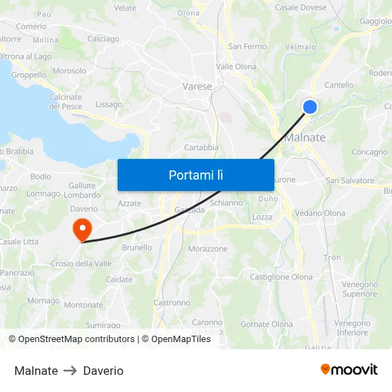 Malnate to Daverio map