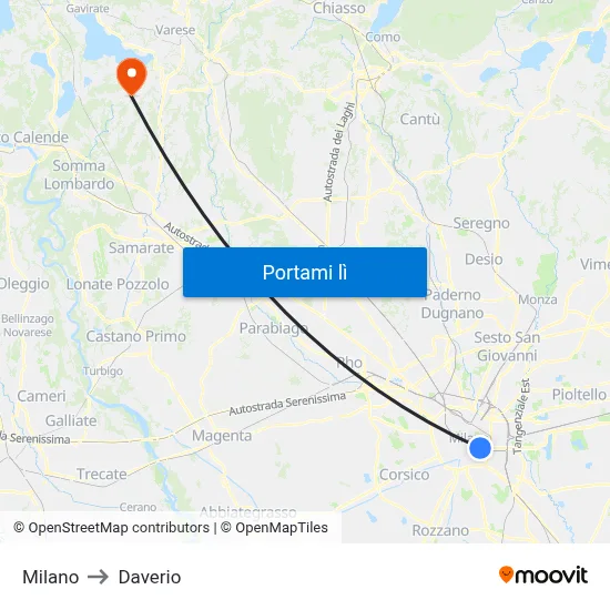 Milano to Daverio map