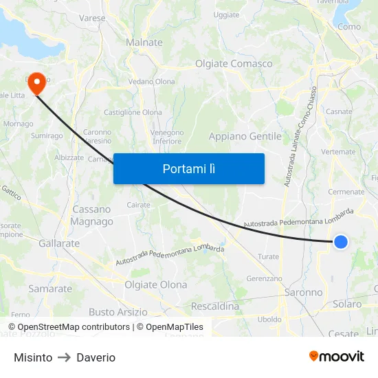 Misinto to Daverio map