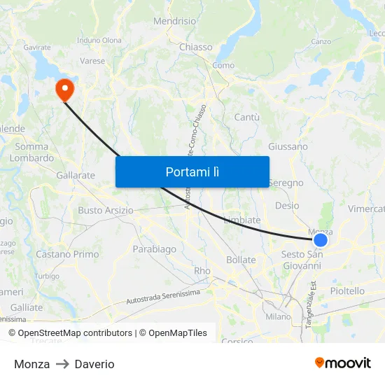 Monza to Daverio map