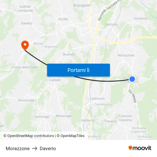 Morazzone to Daverio map