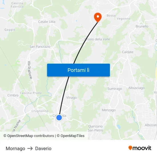 Mornago to Daverio map