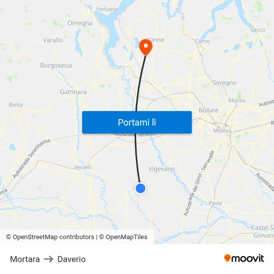 Mortara to Daverio map