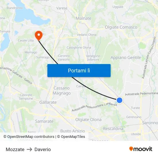 Mozzate to Daverio map