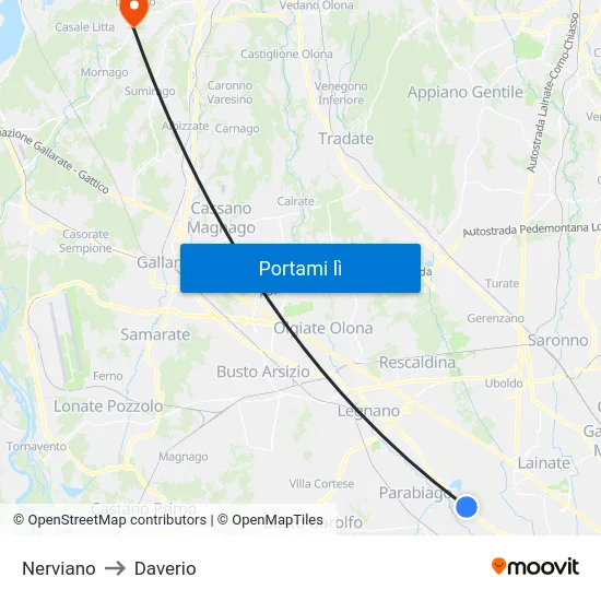 Nerviano to Daverio map