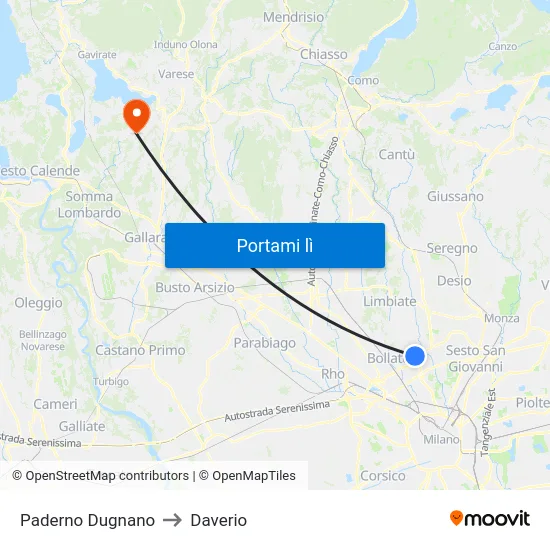 Paderno Dugnano to Daverio map