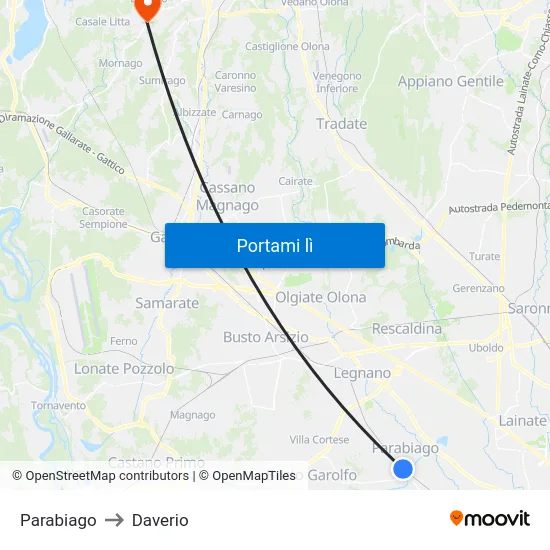 Parabiago to Daverio map