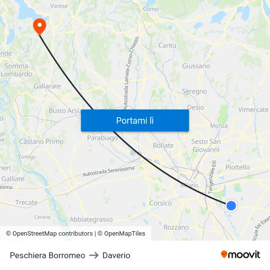 Peschiera Borromeo to Daverio map
