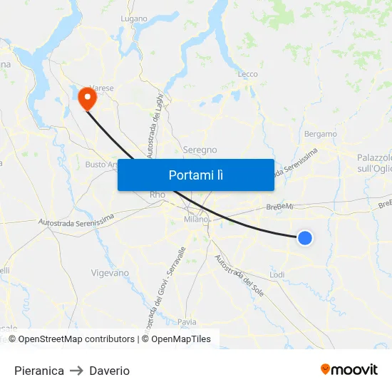 Pieranica to Daverio map