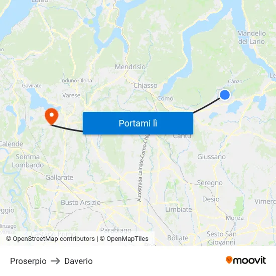 Proserpio to Daverio map