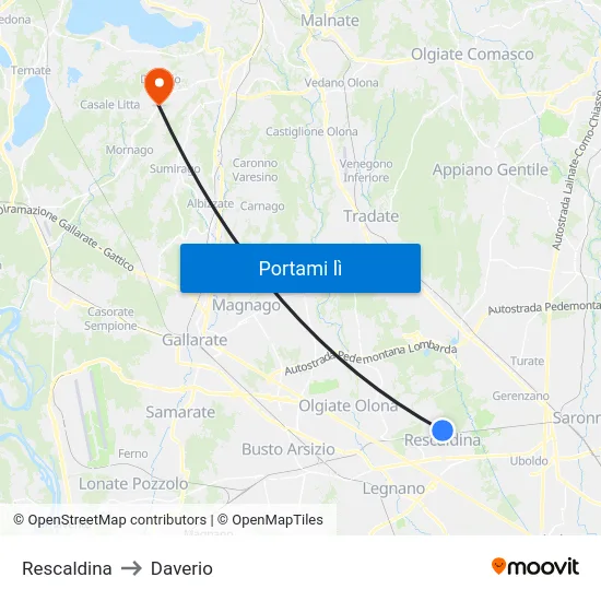 Rescaldina to Daverio map