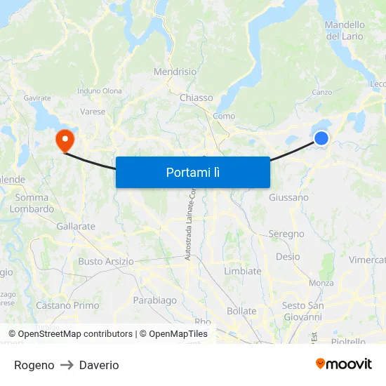 Rogeno to Daverio map