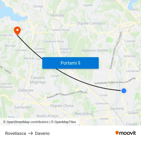Rovellasca to Daverio map