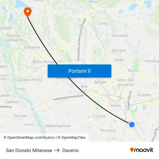 San Donato Milanese to Daverio map