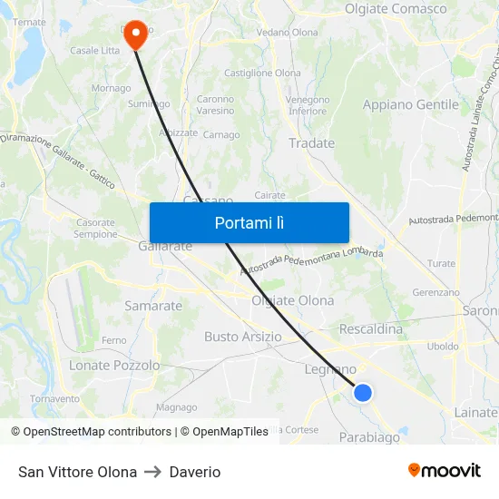 San Vittore Olona to Daverio map