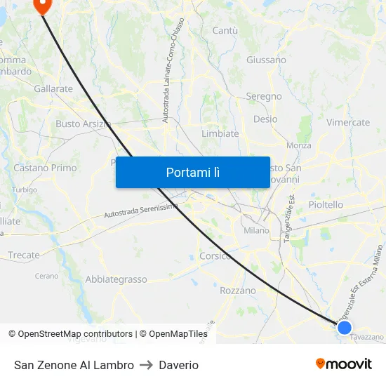 San Zenone Al Lambro to Daverio map