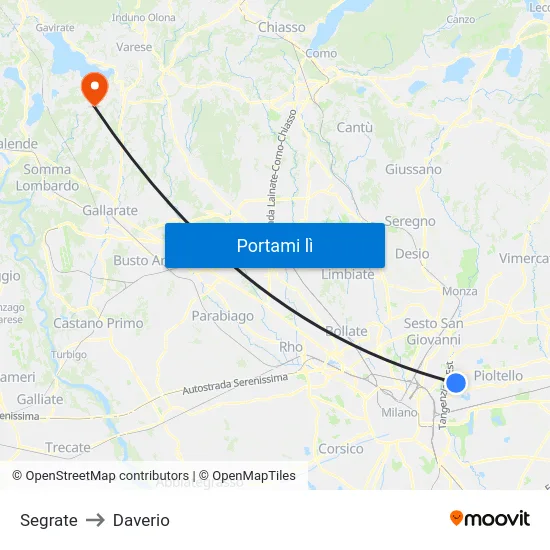 Segrate to Daverio map