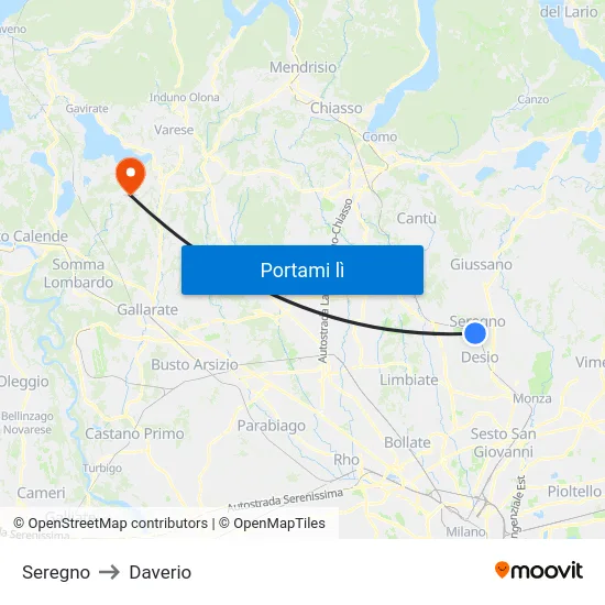 Seregno to Daverio map