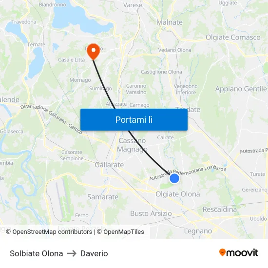 Solbiate Olona to Daverio map