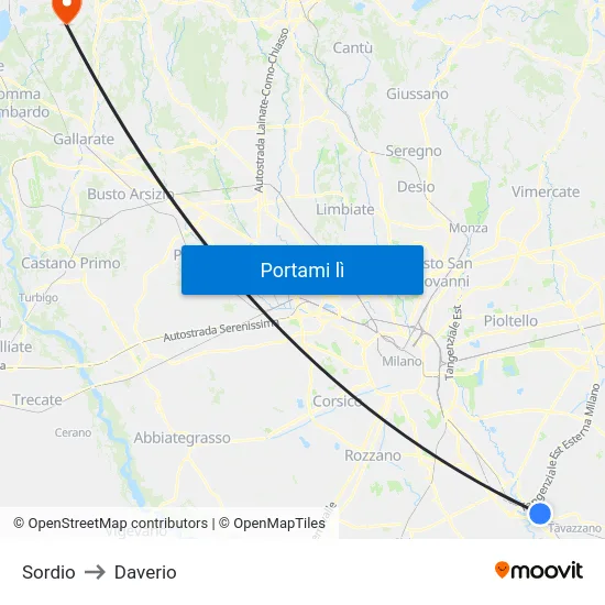 Sordio to Daverio map