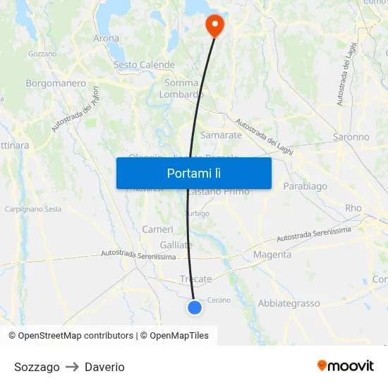 Sozzago to Daverio map
