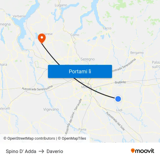 Spino D' Adda to Daverio map