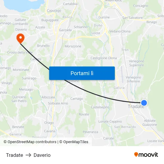 Tradate to Daverio map