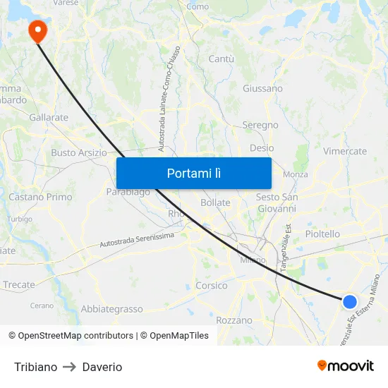 Tribiano to Daverio map