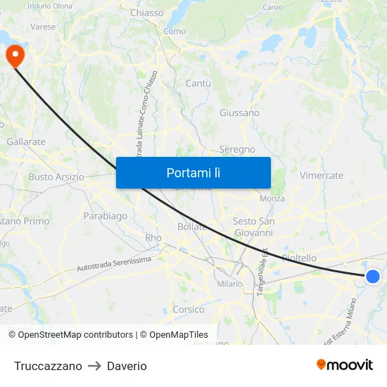 Truccazzano to Daverio map